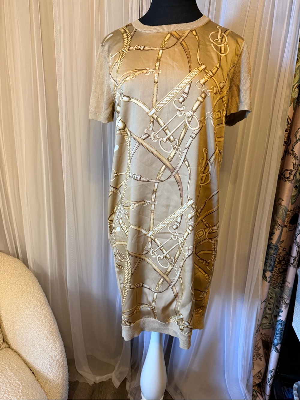 Lauren Ralph Lauren Gold Chain-Print Midi Dress